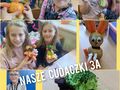 collage zdjęć . Uczniowie klasy 3a pracują przy wykonaniu cudaczków z warzyw i owoców