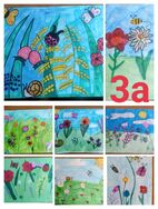 Łąka kwietna widziana oczami dzieci. Obrazek podpisany: 3a; kolaż 8 obrazków, na których są kolorowe kwiaty na łące.